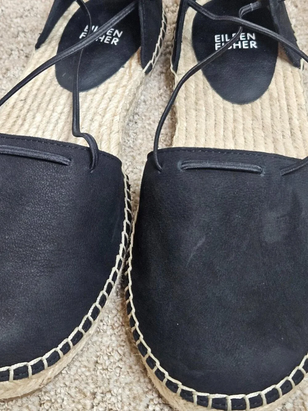 New EILEEN FISHER Black Lace-Up Espadrille Flat Sandal Women's 9 Summer Vacation